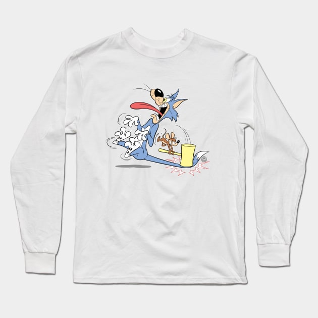 Cat and Mouse Cartoon Long Sleeve T-Shirt by markscartoonart62